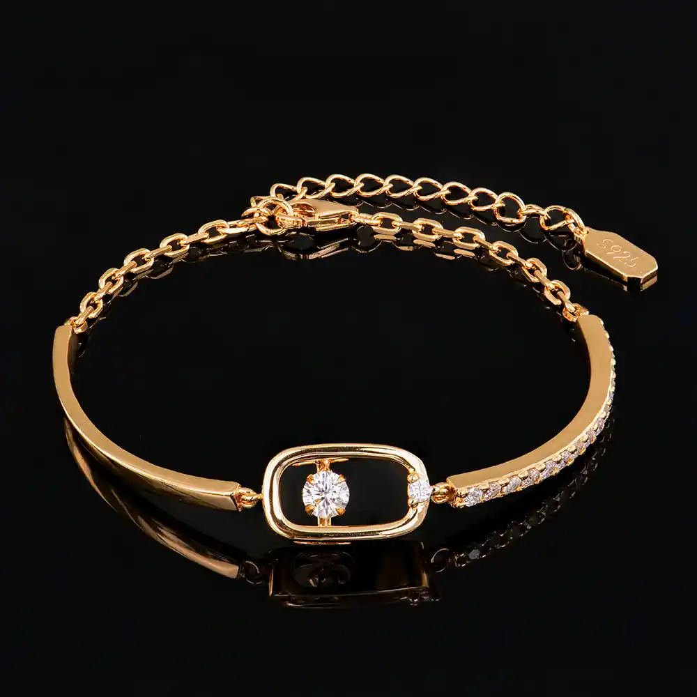 P3757554 Dancing Stone Moissanite Bangle Bracelet 925 Silver - Image 1