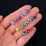 Colored Moissanite Stud Earrings – Round Cut 4-Prong Screw Back 925 Silver3