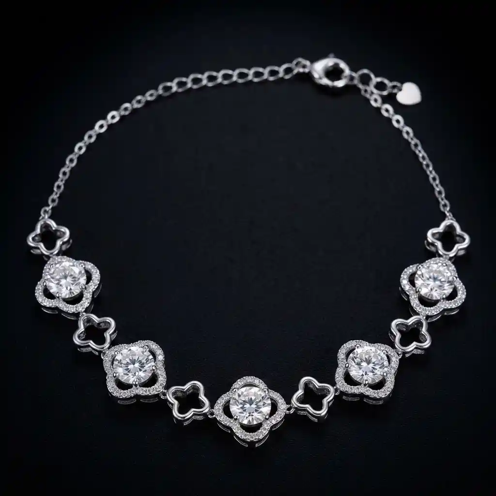 a28d8d18-becf-494f-991d-546df139e07a Free Spirit Moissanite Clover Bracelet 925 Silver - Image 1