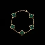Synthetic Malachite Clover Bracelet 925 Silver - Image 3