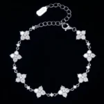 Pave Floral Moissanite Charm Bracelet 925 Silver