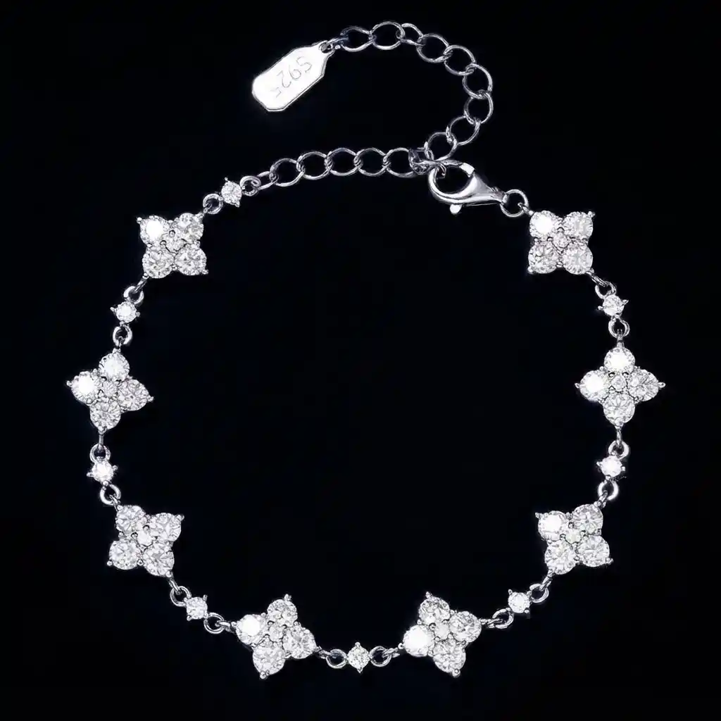 a88c6458-dd94-42cd-944c-c078e4a33042 Pave Floral Moissanite Charm Bracelet 925 Silver - Image 1