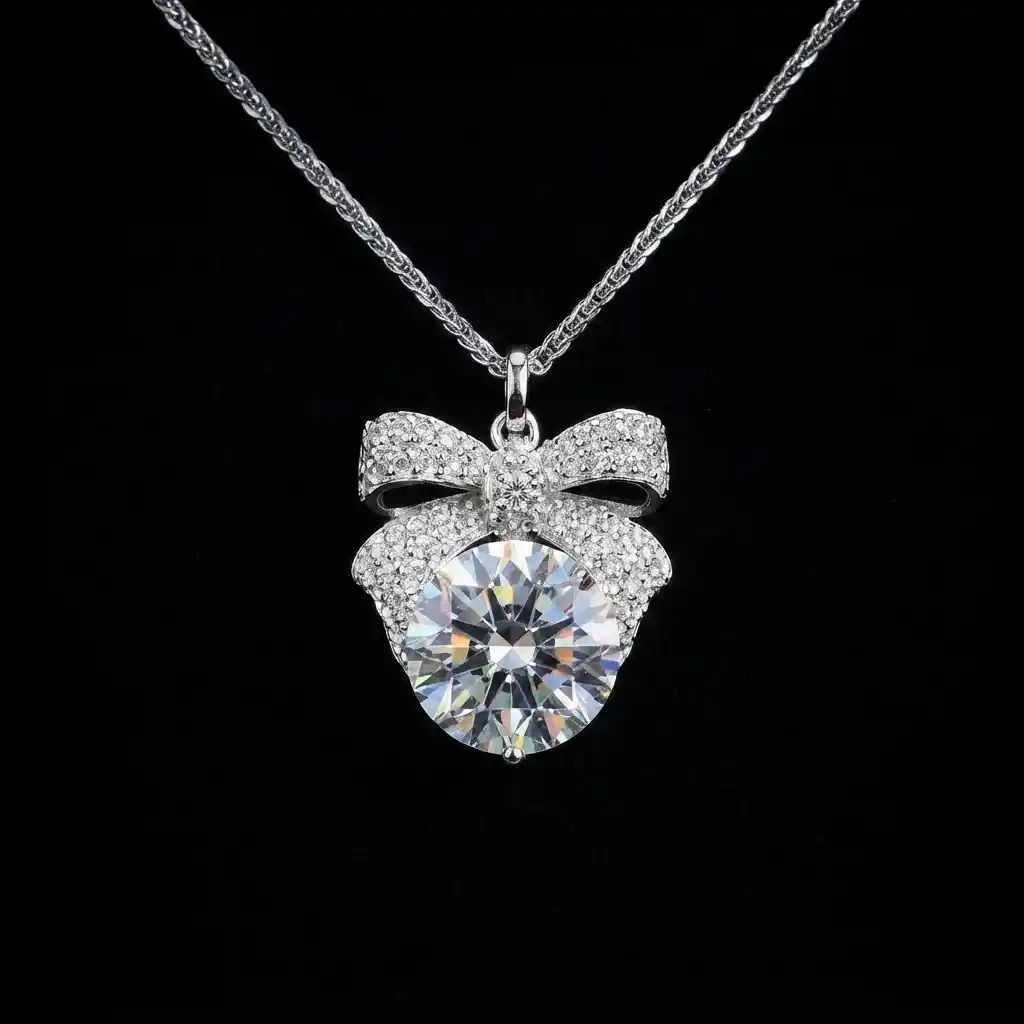 a92b8404-c7b2-4e3c-911e-a631412933dd Luxury Paved Bow Moissanite Pendant Necklace 925 Silver - Image 1