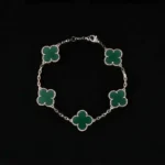 Green Agate Clover Bracelet 925 Silver - Image 2