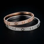 Wide Full Pave Moissanite Screw Bangle 925 Silver