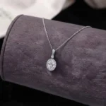 Luxury Oval Moissanite Floral Halo Drop Pendant Necklace 925 Silver - Image 3