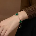 Green Agate Clover Bracelet 925 Silver - Image 7