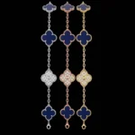 Lapis Lazuli Moissanite Clover Bracelet 925 Silver