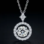 Luxury Dancing Stone Halo Moissanite Pendant Necklace 925 Silver
