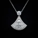 Luxury Princess Dress Fan Moissanite Pendant Necklace 925 Silver