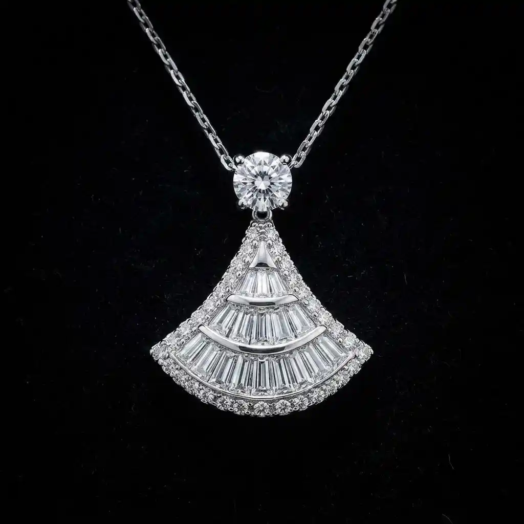 bcc55e23-92e6-44c0-84cd-089d654d8de8 Luxury Princess Dress Fan Moissanite Pendant Necklace 925 Silver - Image 1