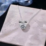 Luxury Paved Bow Moissanite Pendant Necklace 925 Silver - Image 2