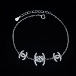 Double C Moissanite Charm Bracelet 925 Silver