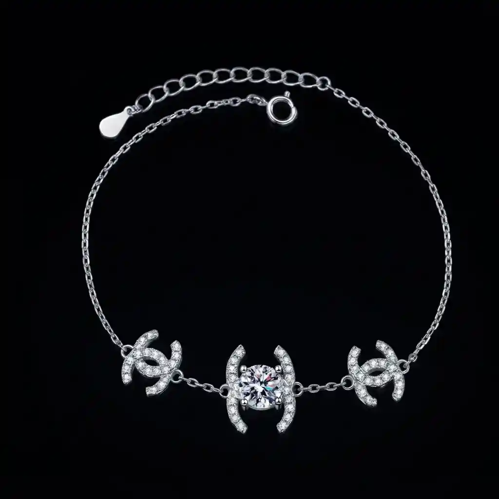 c0e3334d-d80b-4a08-8c3f-a0854f1f51be Double C Moissanite Charm Bracelet 925 Silver - Image 1