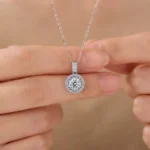 Luxury Classic Double Halo Moissanite Pendant Necklace 925 Silver - Image 3