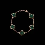 Synthetic Malachite Clover Bracelet 925 Silver - Image 4