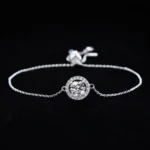 Solitaire Halo Moissanite Charm Bracelet 925 Silver