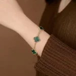 Synthetic Malachite Clover Bracelet 925 Silver - Image 5