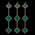 Synthetic Malachite Clover Bracelet 925 Silver