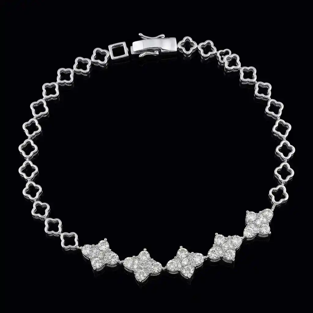 d138533d-89ba-46d5-b7b3-1a615779d7f0 Hollow Floral Moissanite Charm Bracelet 925 Silver - Image 1