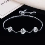 Bezel Set Moissanite Charm Bracelet 925 Silver - Image 3