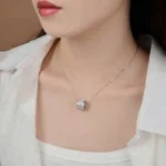 Luxury Sparkling Cylinder Moissanite Charm Pendant Necklace 925 Silver - Image 5