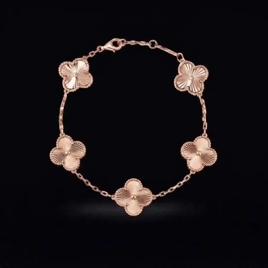 d7c02d41-2f72-45e8-9aaf-44fbdd636d69 Full Laser Clover Bracelet Rose Gold 925 Silver - Image 1