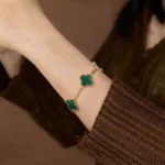 Green Agate Clover Bracelet 925 Silver - Image 6