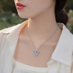 Luxury Filigree Flower Moissanite Pendant Necklace 925 Silver - Image 5