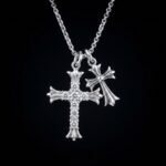 Luxury Double Cross Moissanite Charm Pendant Necklace 925 Silver