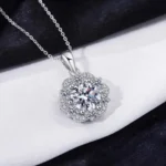 Luxury French Rose Camellia Moissanite Pendant Necklace 925 Silver - Image 3
