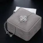 Radiant Clover Moissanite Charm Bracelet 925 Silver - Image 3