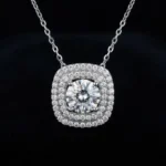 Luxury Double Halo Moissanite Pendant Necklace 925 Silver