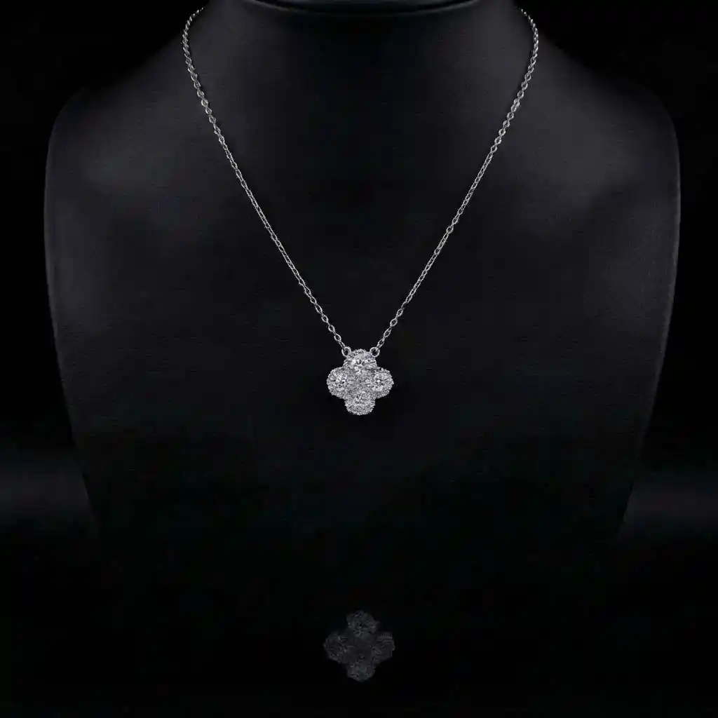 ecf5e310-0764-4388-ba89-f063fbaef177 Luxury Sparkling Clover Halo Moissanite Pendant Necklace 925 Silver - Image 1