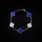 Lapis Lazuli Moissanite Clover Bracelet 925 Silver - Image 4
