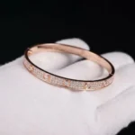 Slim Full Pave Moissanite Screw Bangle 925 Silver - Image 3