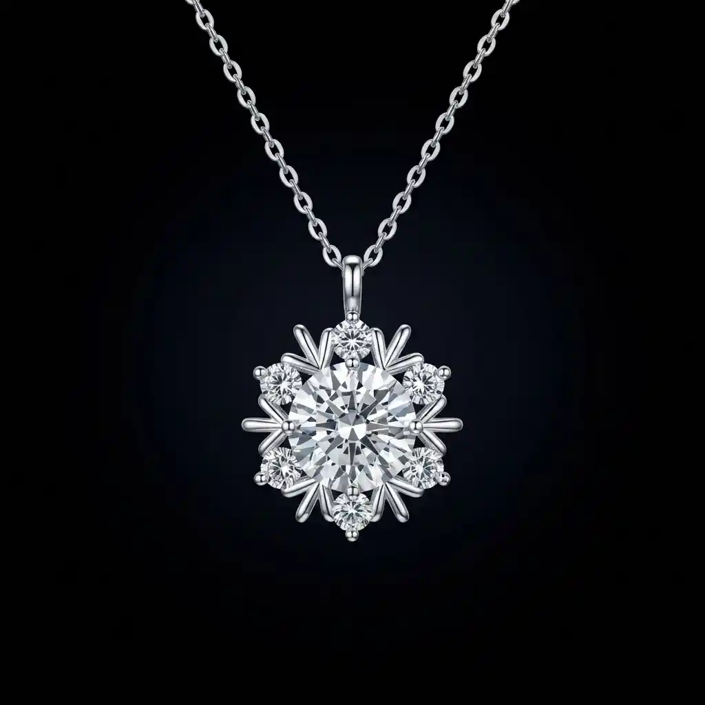 f4e49a67-be30-4747-972b-fba92bba22b8 Luxury Edelweiss Snowflake Moissanite Pendant Necklace 925 Silver - Image 1