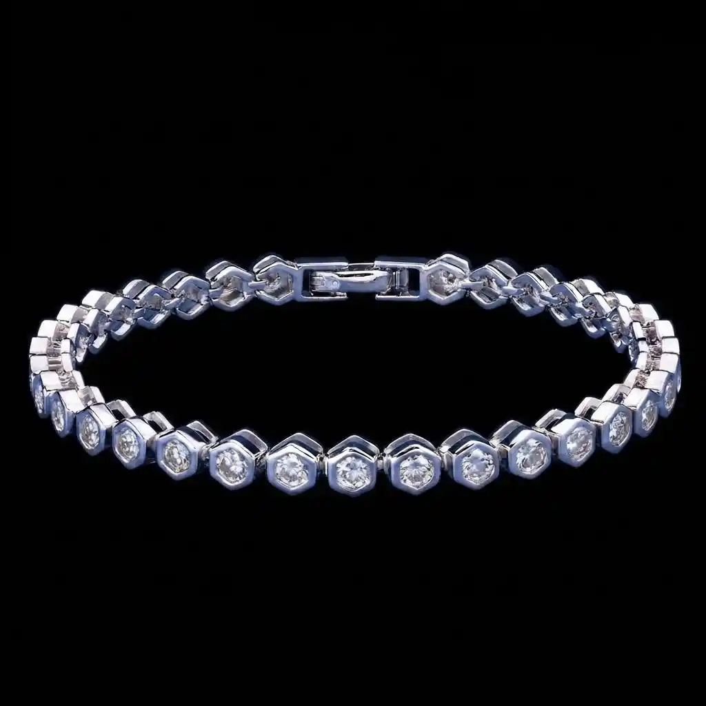 f5b89c77-2d9f-4259-a3fa-b8e186eae060 Hexagon Bezel Moissanite Tennis Bracelet 925 Silver - Image 1