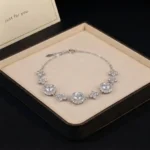 Round Halo Moissanite Charm Bracelet 925 Silver - Image 2