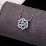 Luxury Filigree Flower Moissanite Pendant Necklace 925 Silver - Image 2