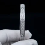 Wide Full Pave Moissanite Screw Bangle 925 Silver - Image 4