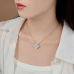 Luxury Sparkling Clover Halo Moissanite Pendant Necklace 925 Silver - Image 5