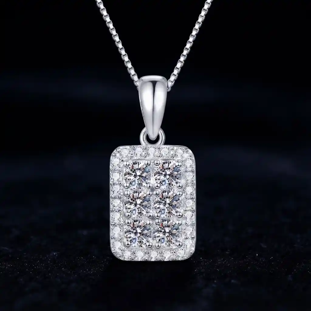 watermarked_img_655956751640060113 Luxury Sparkling Sugar Cube Moissanite Pendant Necklace 925 Silver - Image 1